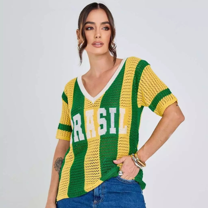 Blusa Tricô Brasil Verde e Amarelo