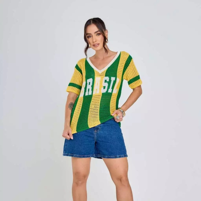 Blusa Tricô Brasil Verde e Amarelo