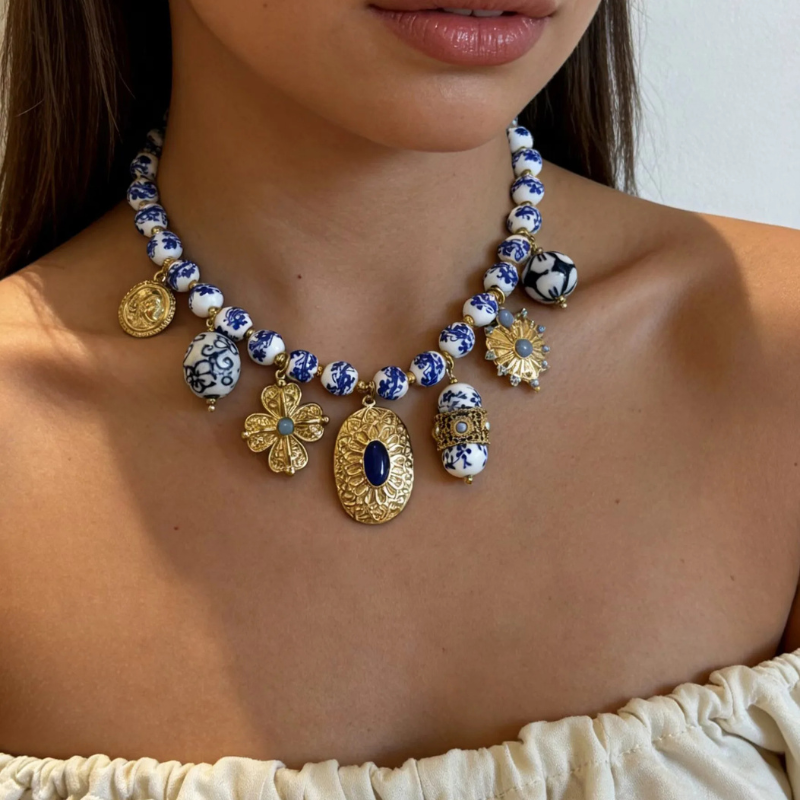 Colar Artesanal Porcelana Azul