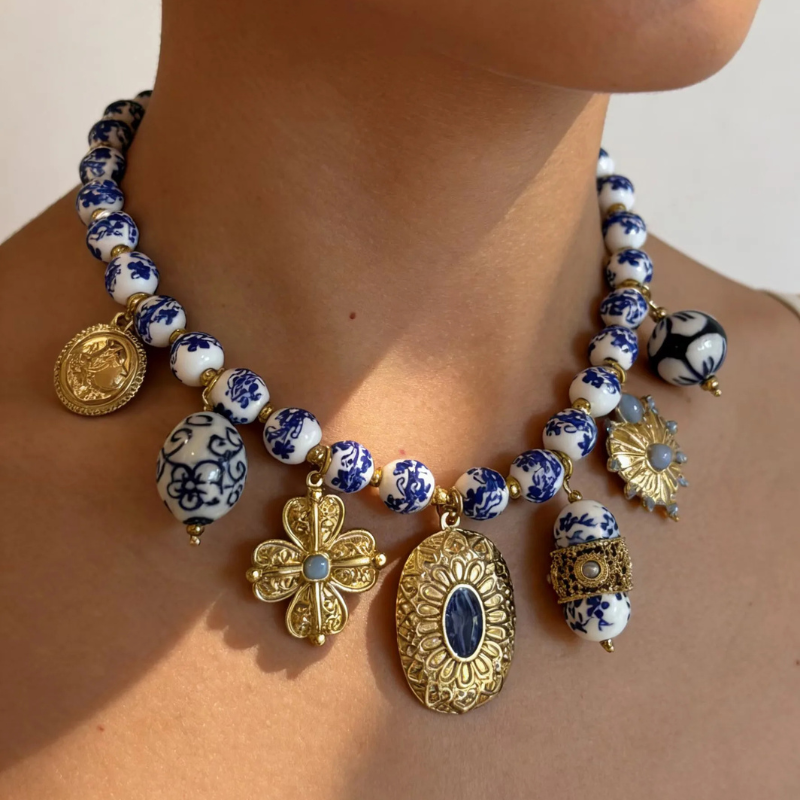 Colar Artesanal Porcelana Azul