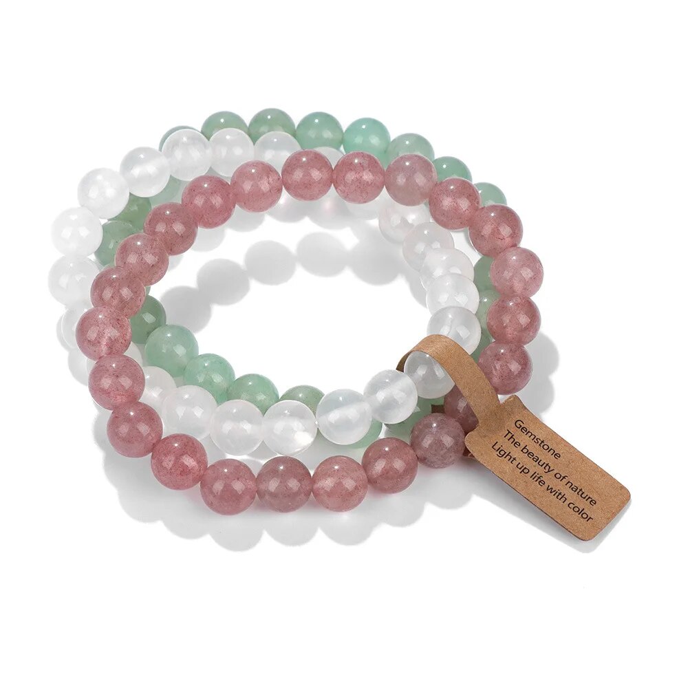 Conjunto de Pulseiras de Cristal de Pedra Natural Energia Positiva