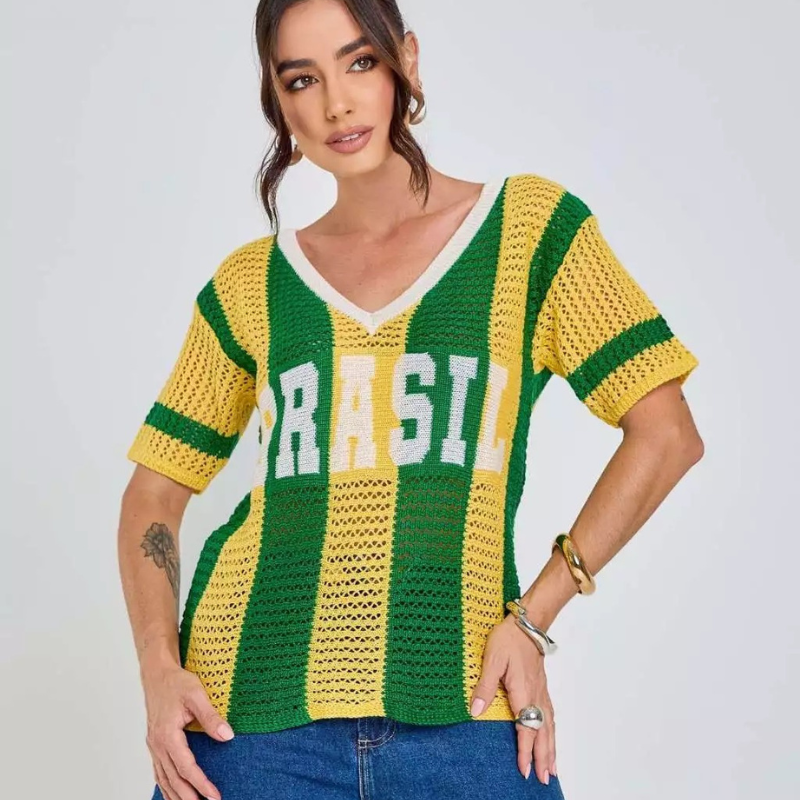 Blusa Tricô Brasil Verde e Amarelo