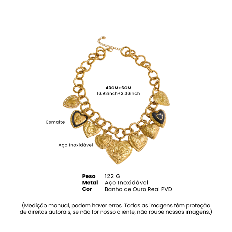 Colar Choker Corações Dourados