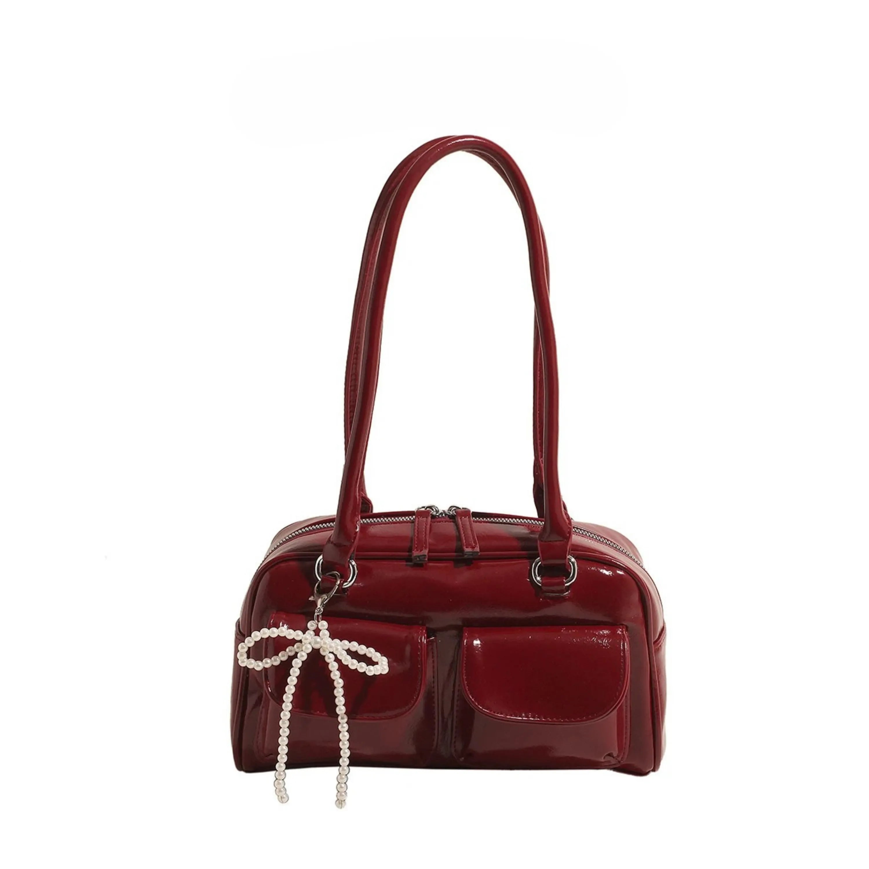 Bolsa Air Bag Vintage com Bolsos e Laço de Pérolas