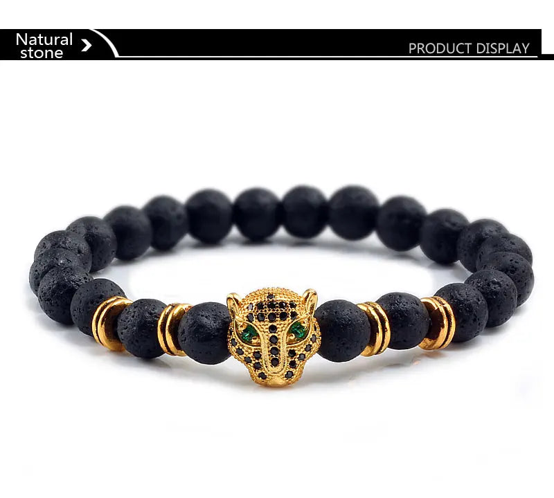 Pulseira de Pedra Vulcânica e Pantera