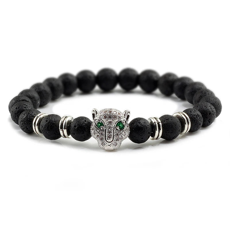 Pulseira de Pedra Vulcânica e Pantera