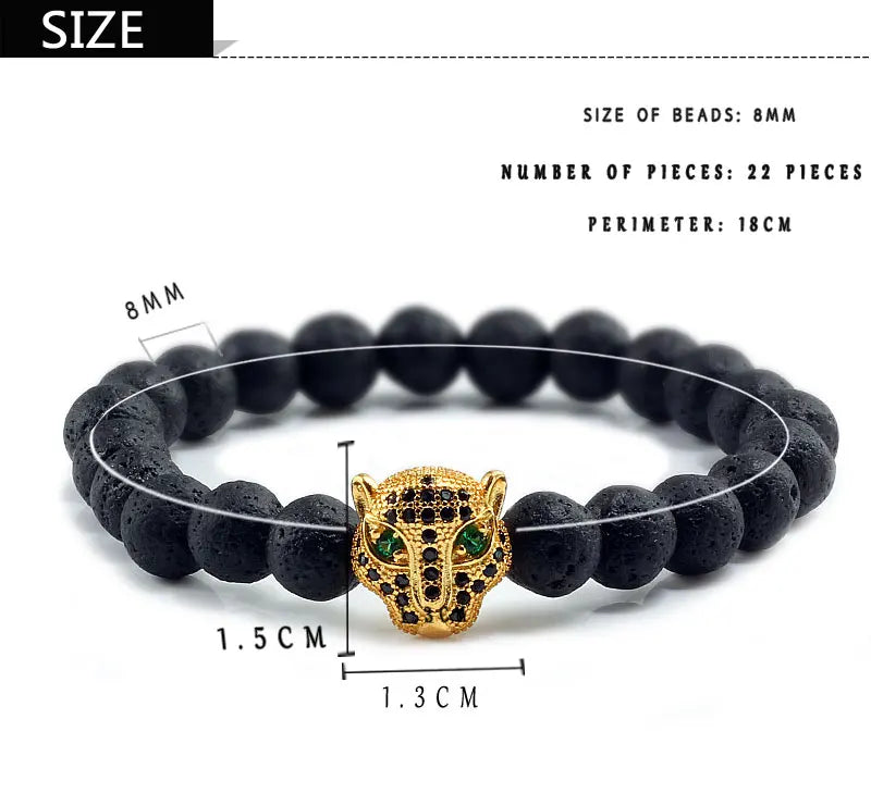 Pulseira de Pedra Vulcânica e Pantera