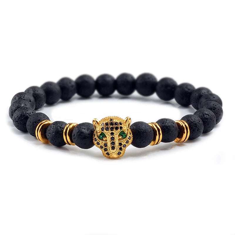 Pulseira de Pedra Vulcânica e Pantera