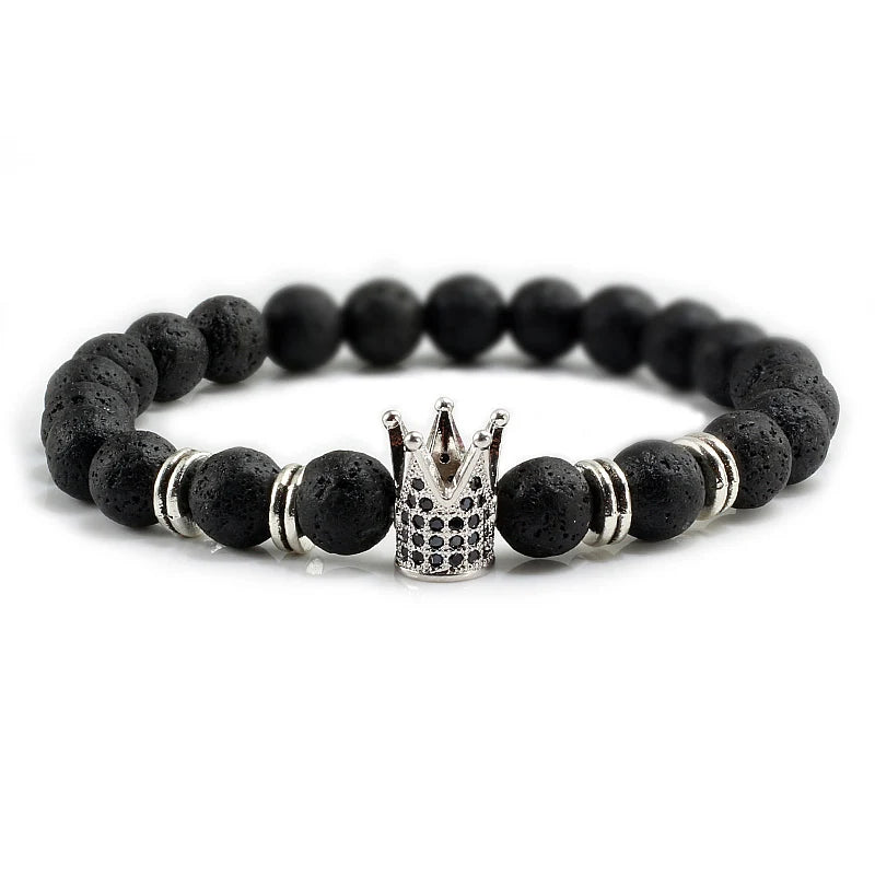 Pulseira de Pedra Vulcânica Natural e Coroa