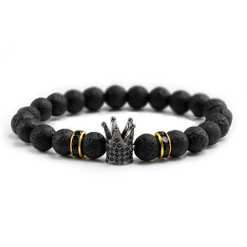 Pulseira de Pedra Vulcânica Natural e Coroa
