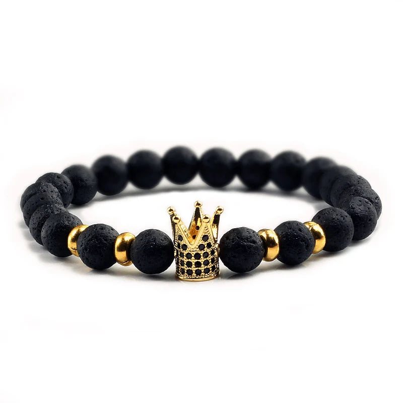 Pulseira de Pedra Vulcânica Natural e Coroa