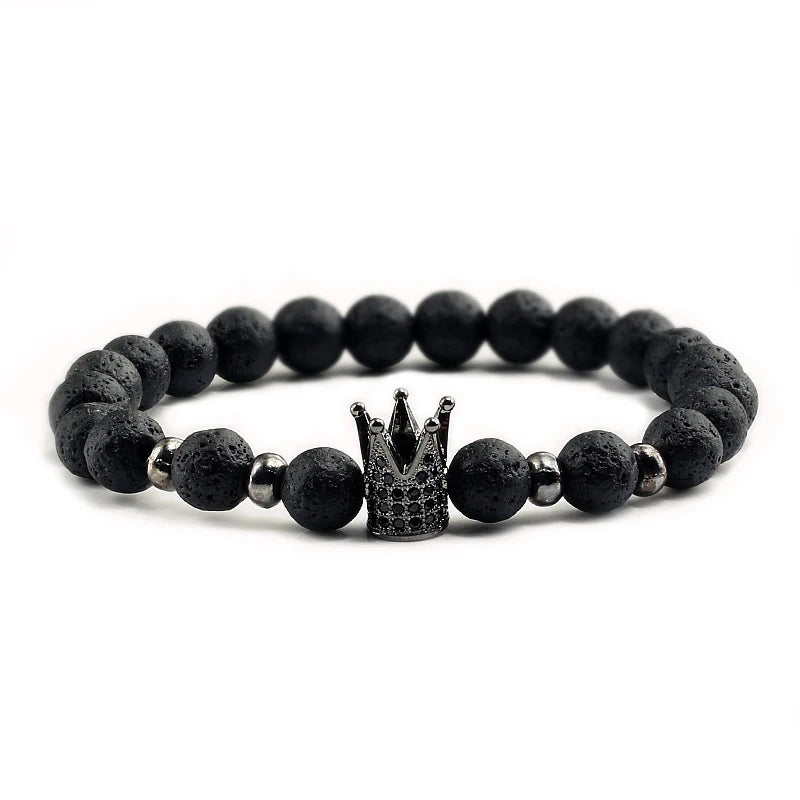 Pulseira de Pedra Vulcânica Natural e Coroa