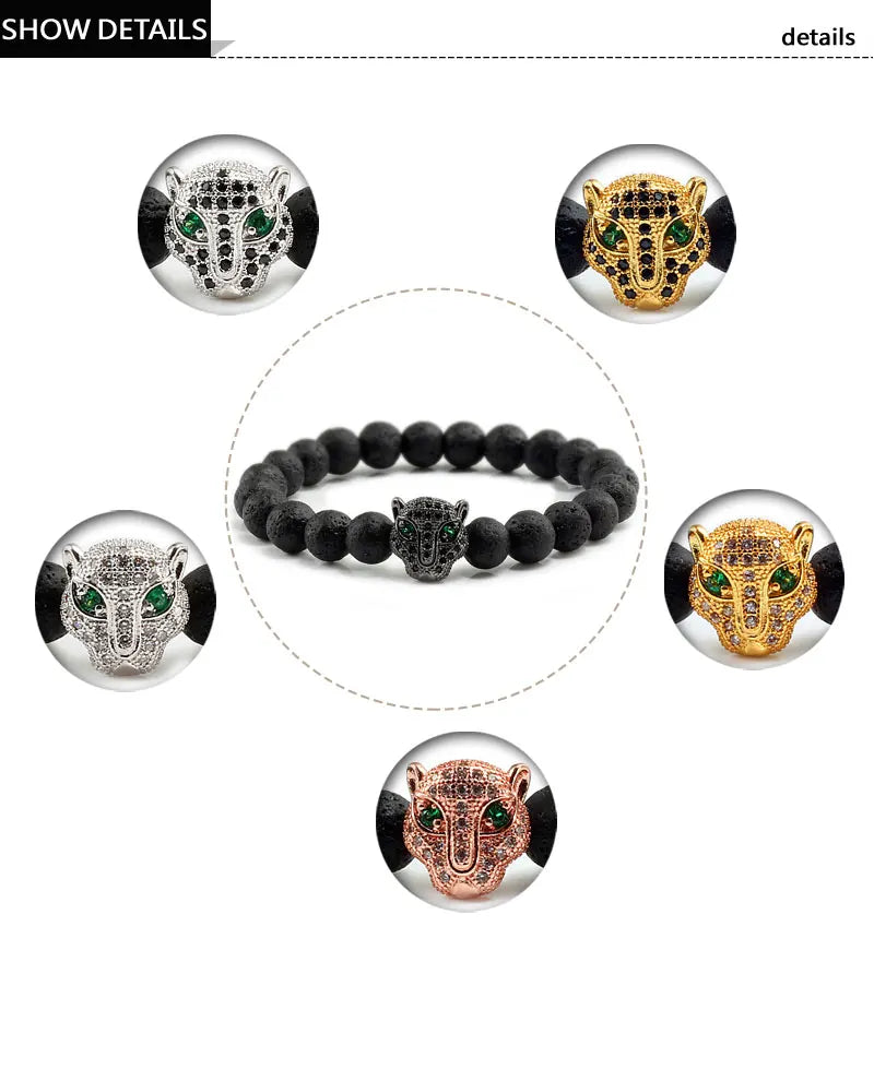 Pulseira de Pedra Vulcânica e Pantera