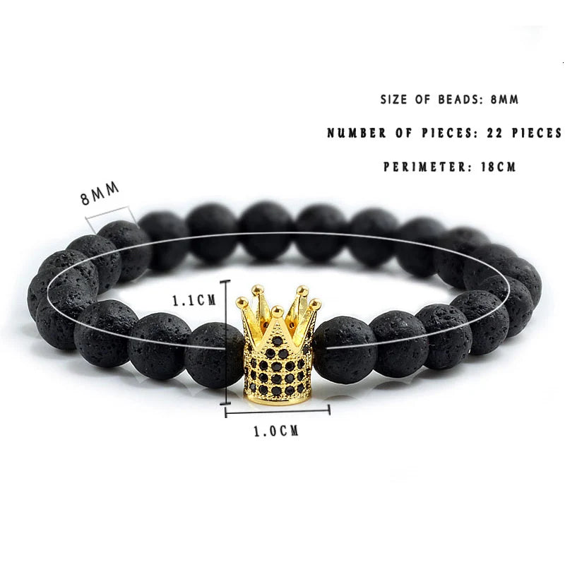 Pulseira de Pedra Vulcânica Natural e Coroa