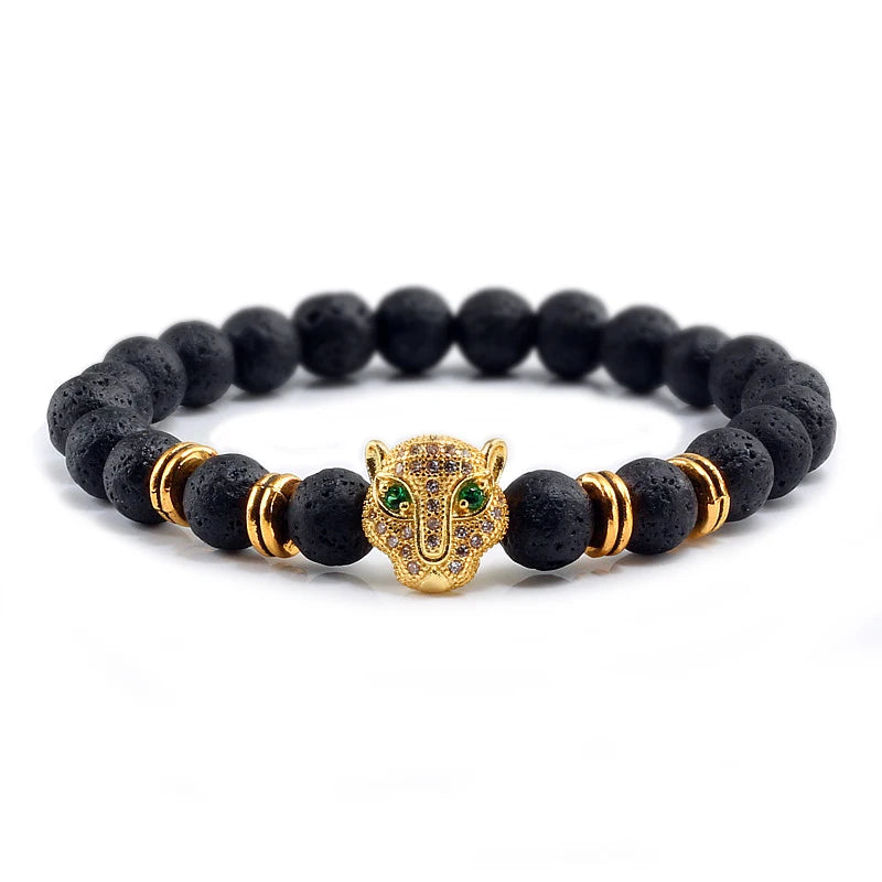 Pulseira de Pedra Vulcânica e Pantera