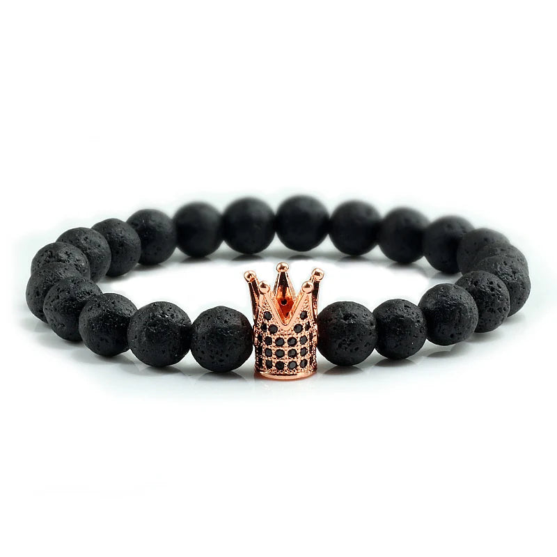 Pulseira de Pedra Vulcânica Natural e Coroa
