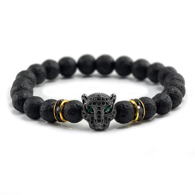 Pulseira de Pedra Vulcânica e Pantera