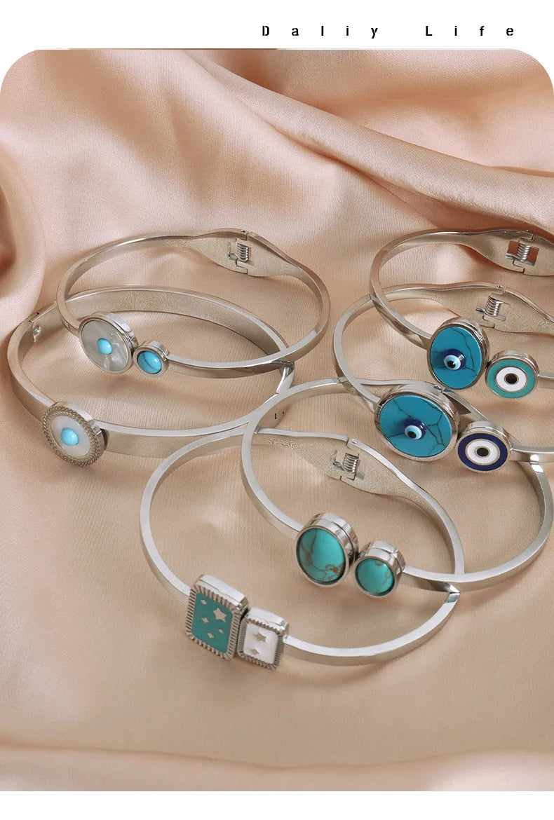 Pulseira de Aço Inoxidável Boho Olho Grego