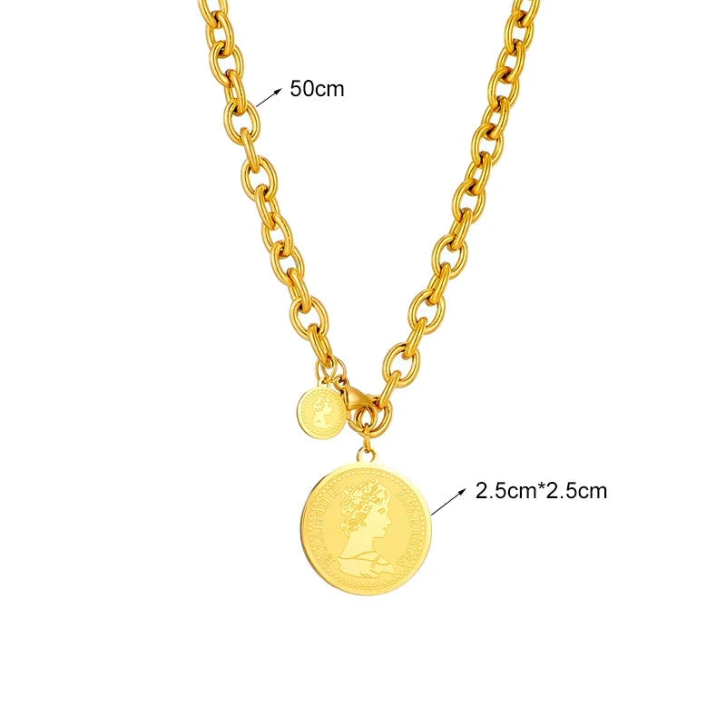 Colar Corrente e Medalha em Aço Inoxidável Dourado