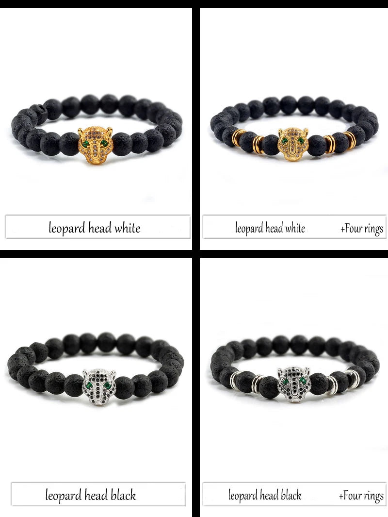 Pulseira de Pedra Vulcânica e Pantera