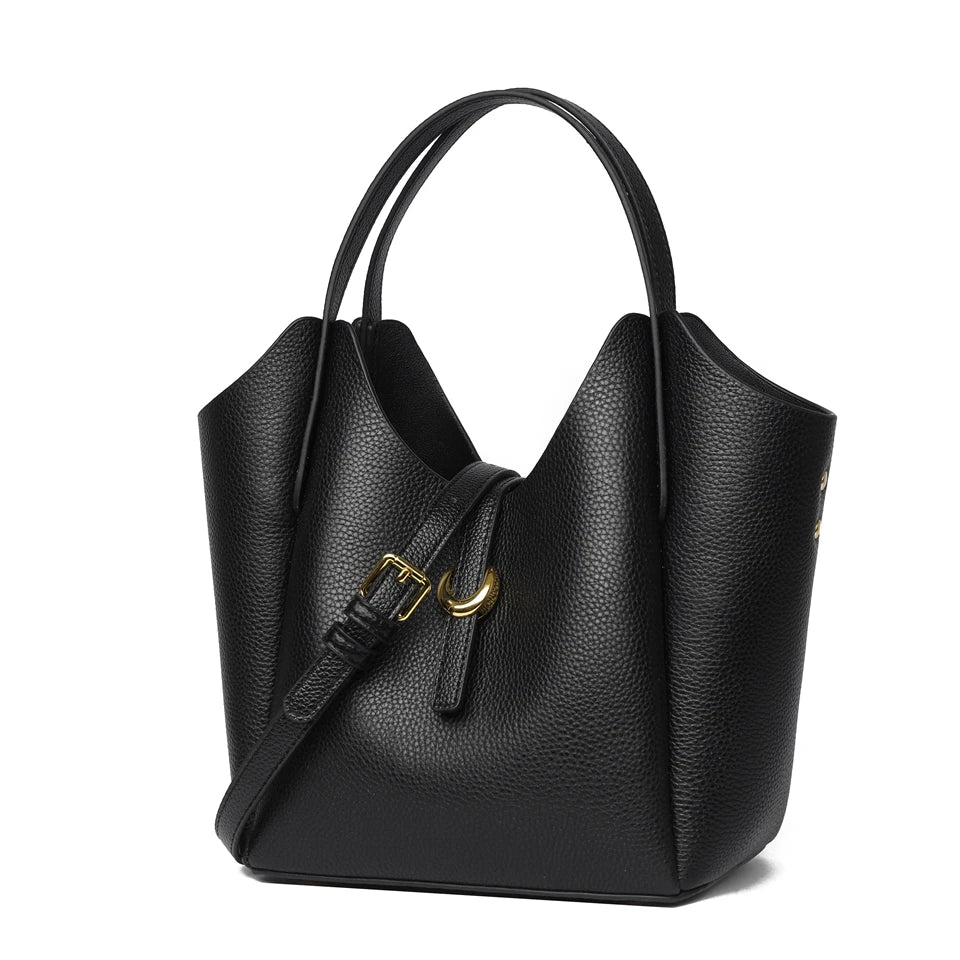 Bolsa Tote em Couro Legítimo Minimalista com Alça Ajustável