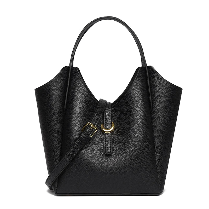 Bolsa Tote em Couro Legítimo Minimalista com Alça Ajustável
