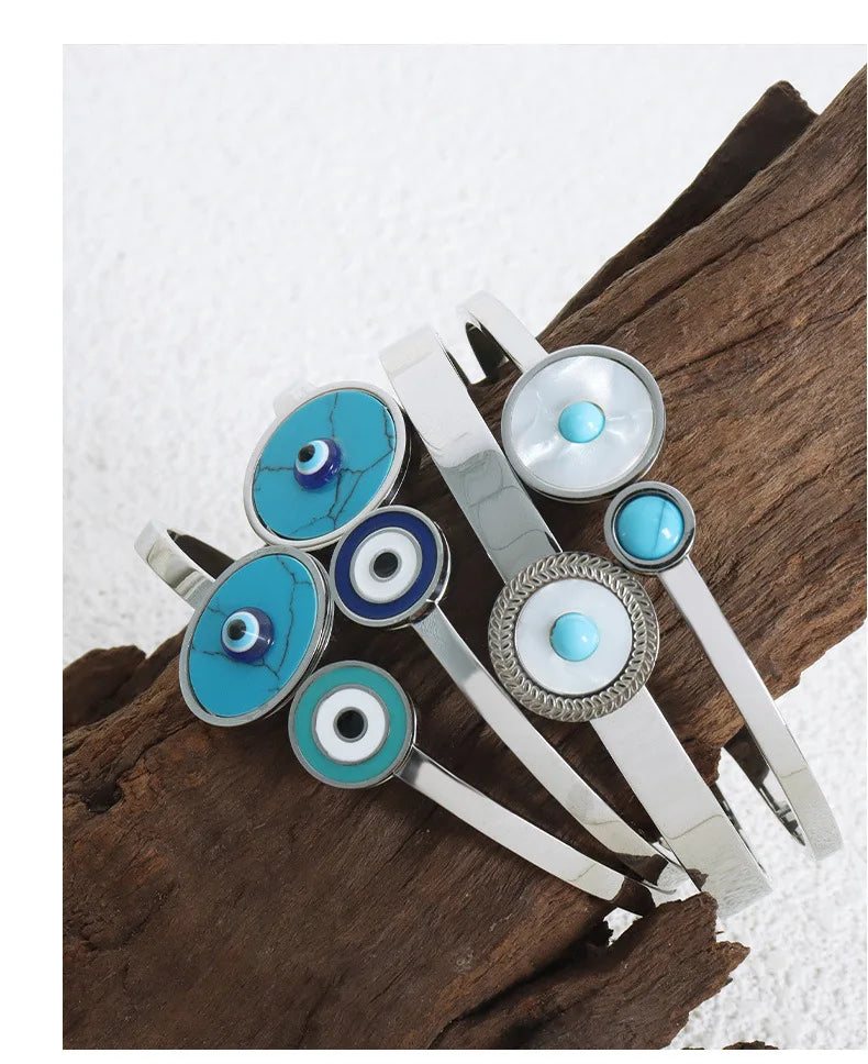 Pulseira de Aço Inoxidável Boho Olho Grego