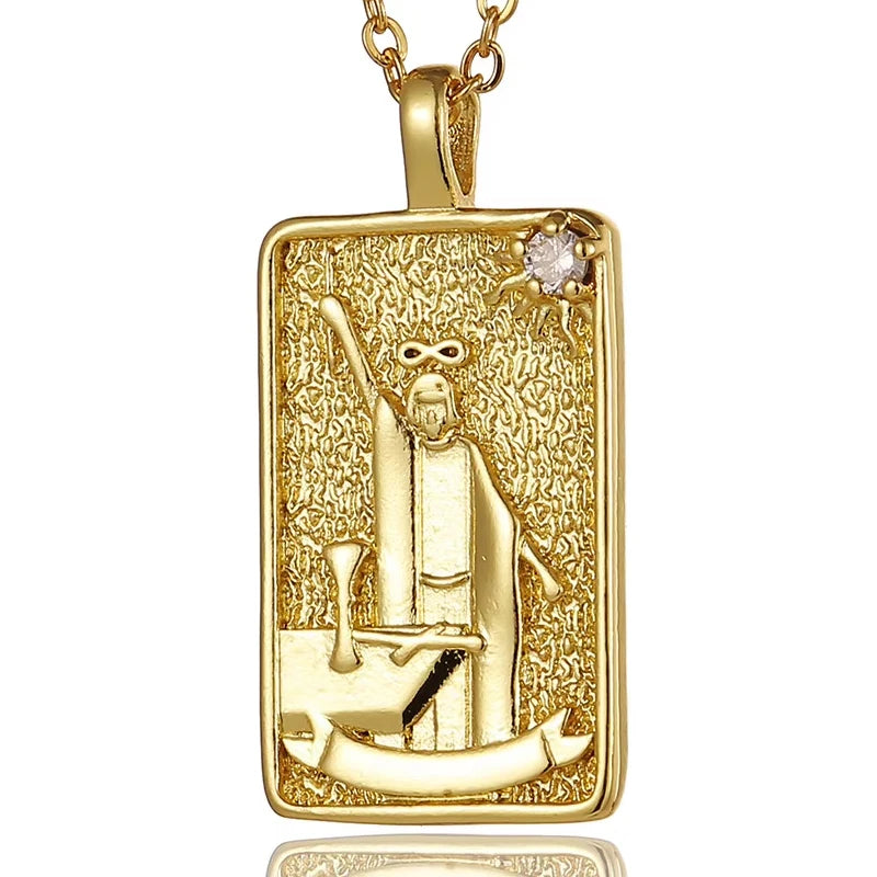 Colar Carta de Tarô Zircônia Aço Inoxidável Dourado