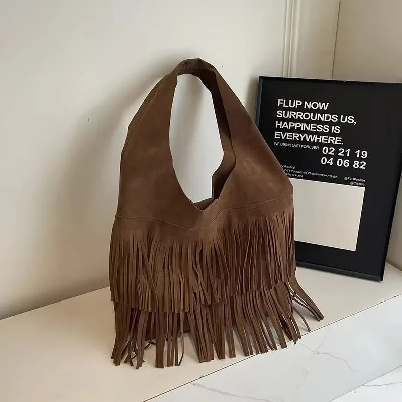 Bolsa Boho Camurça com Franjas em Camadas