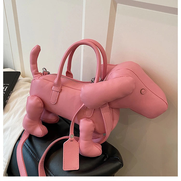 Bolsa Cachorro Cartoon 3D Couro PU com Alça Superior