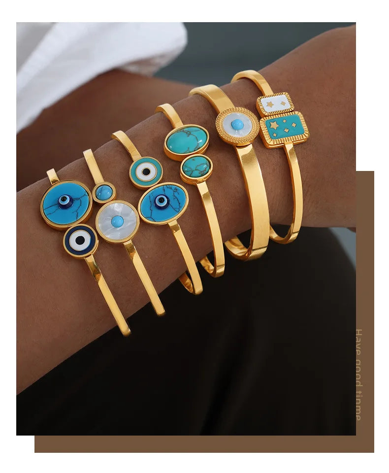 Pulseira de Aço Inoxidável Boho Olho Grego