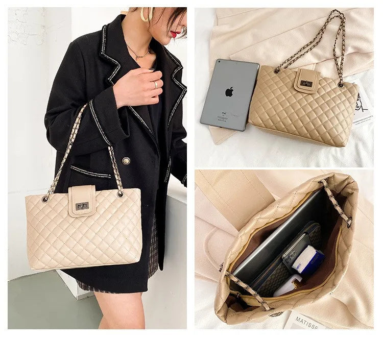 Bolsa Tote Matelassê Grande com Corrente Street Style