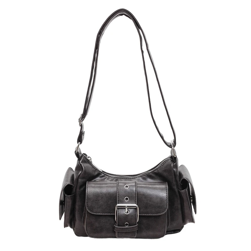Bolsa Hobo Vintage com Bolsos e Fivela