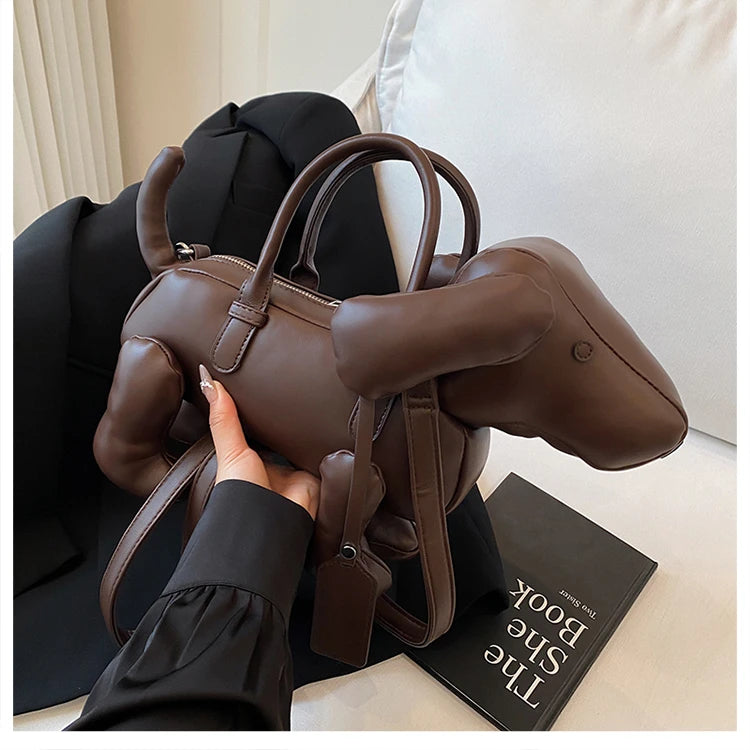 Bolsa Cachorro Cartoon 3D Couro PU com Alça Superior