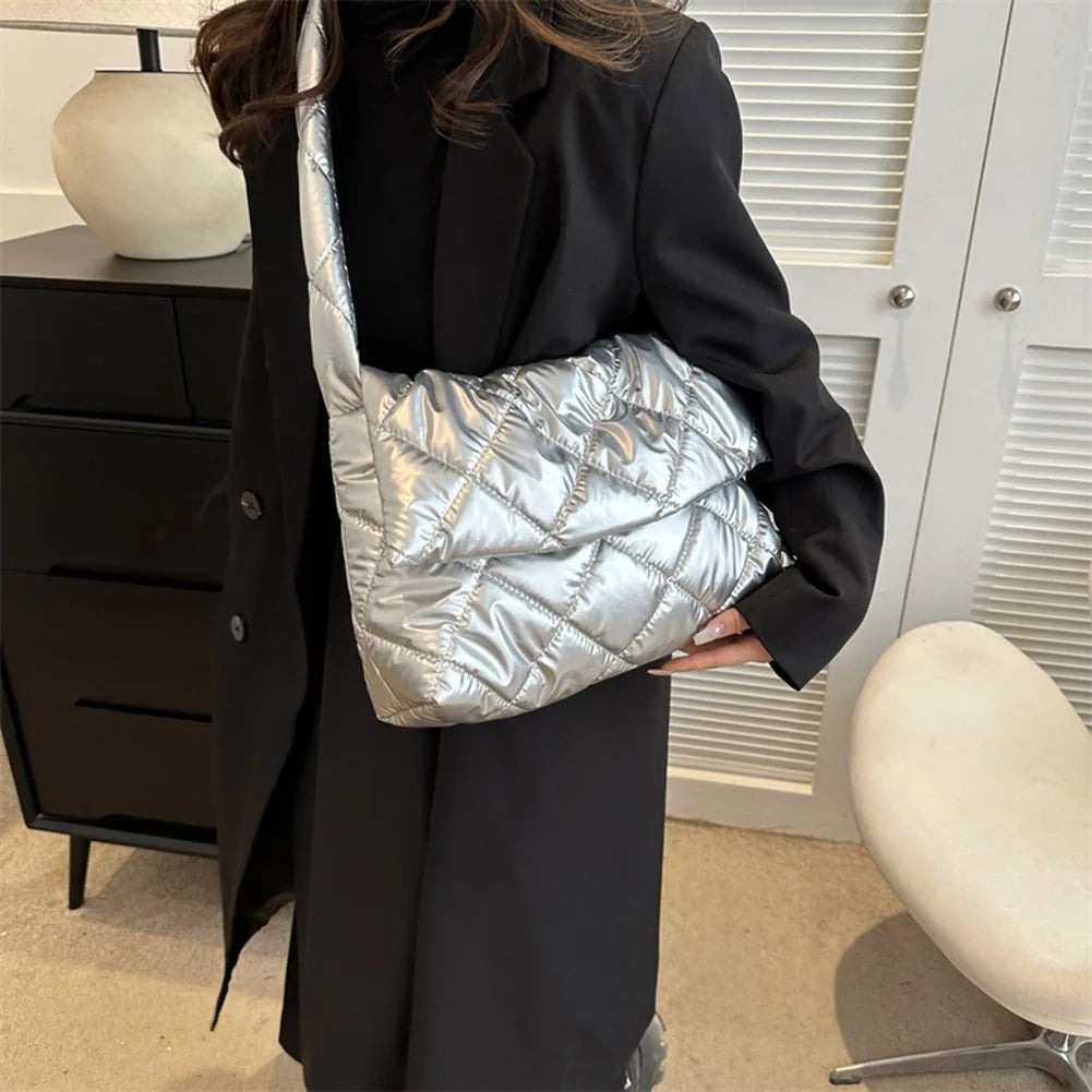 Bolsa Puffer Metalizada Casual Impermeável