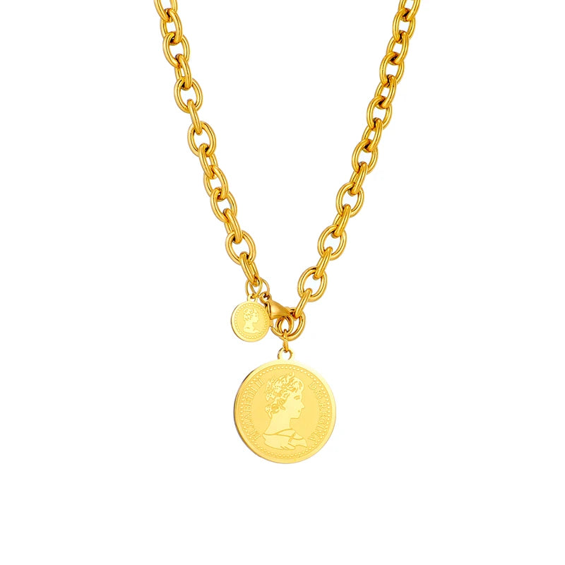 Colar Corrente e Medalha em Aço Inoxidável Dourado