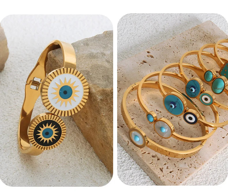 Pulseira de Aço Inoxidável Boho Olho Grego