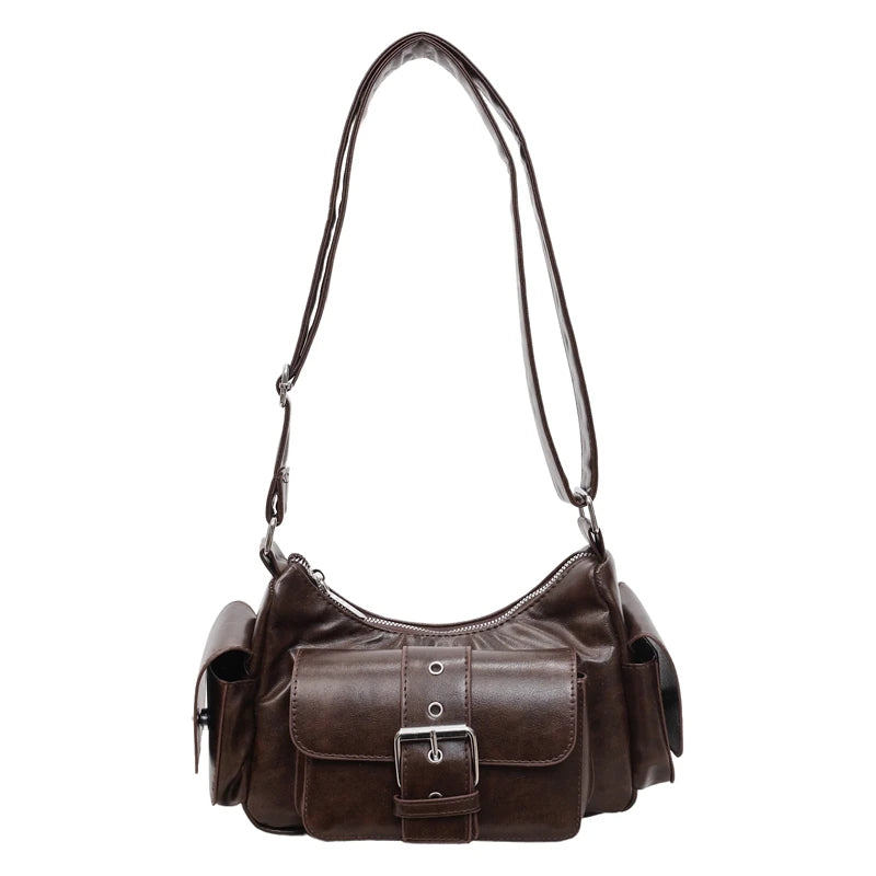 Bolsa Hobo Vintage com Bolsos e Fivela