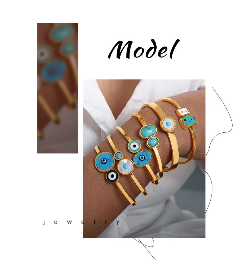 Pulseira de Aço Inoxidável Boho Olho Grego
