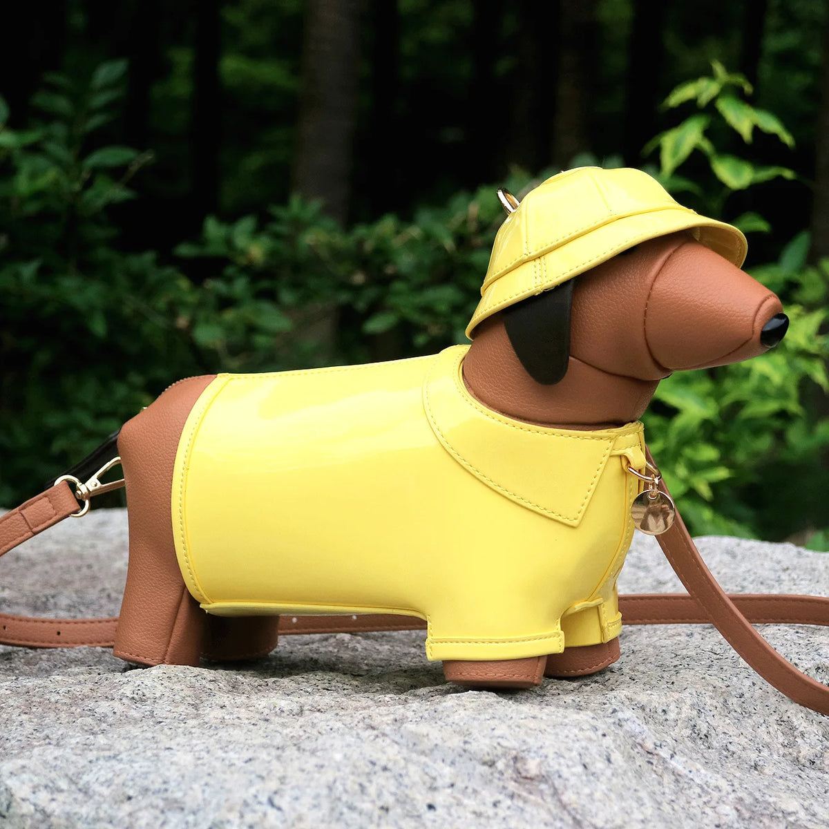 Bolsa Dachshund 3D com Chapéu em Couro PU