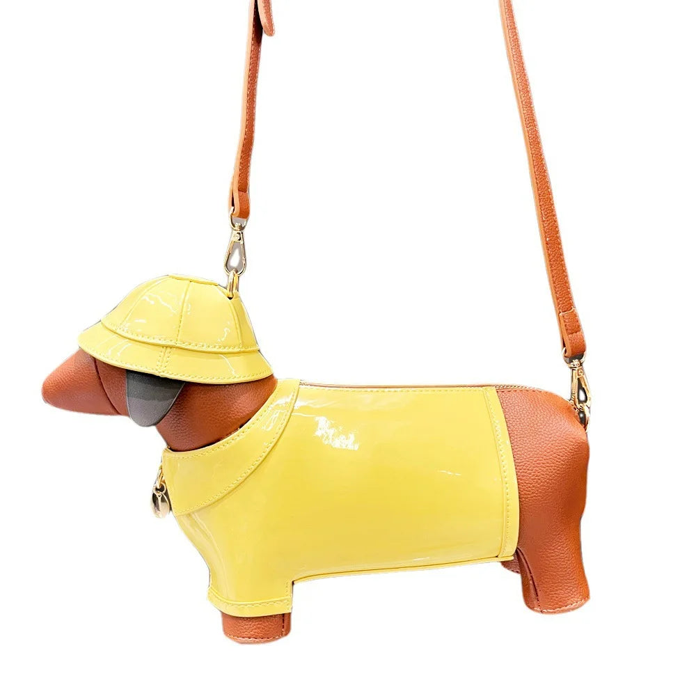 Bolsa Dachshund 3D com Chapéu em Couro PU