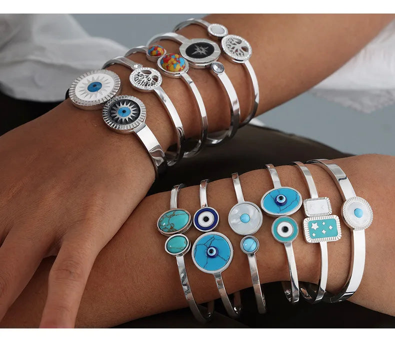 Pulseira de Aço Inoxidável Boho Olho Grego