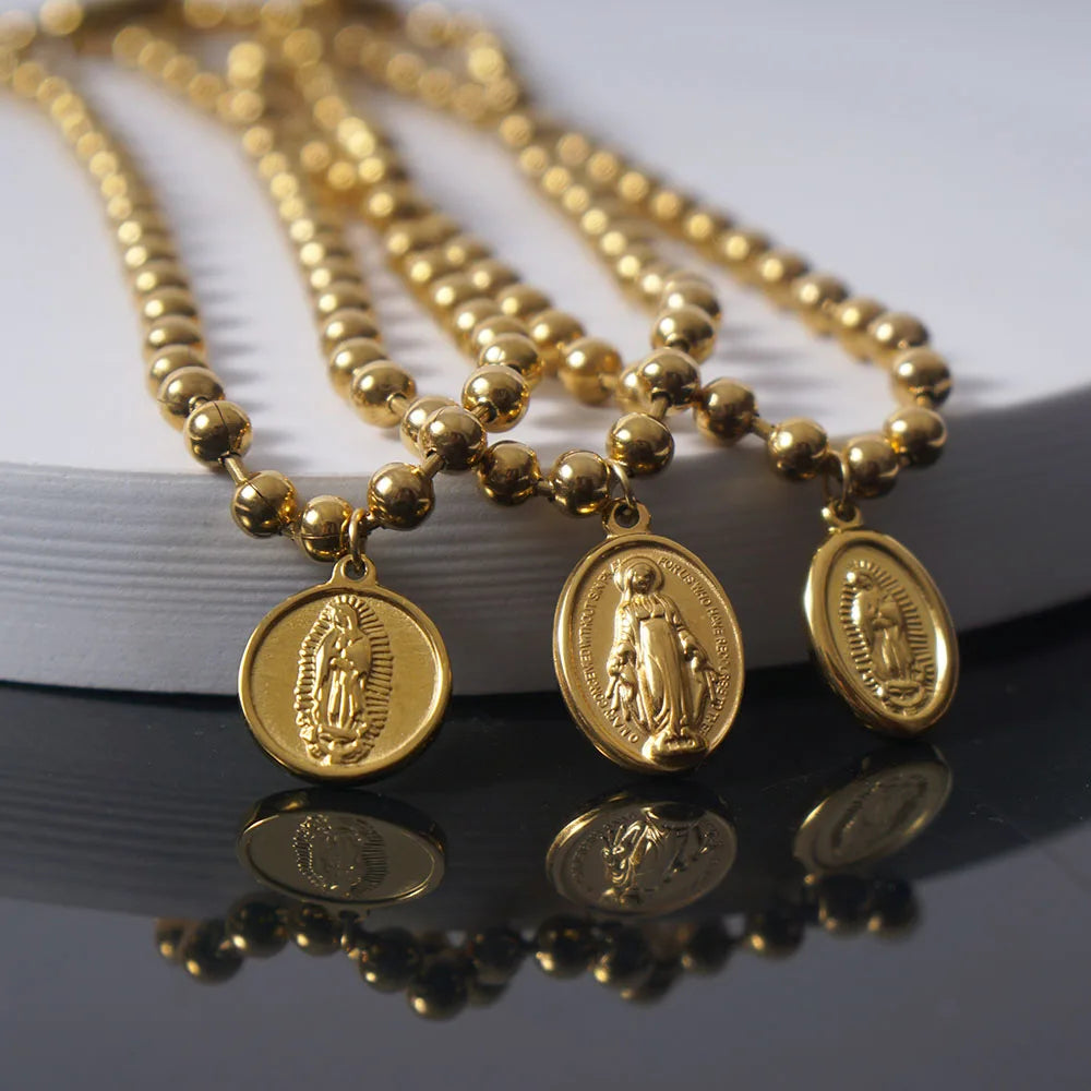 Colar Corrente e Medalha Nossa Senhora em Aço Inoxidável