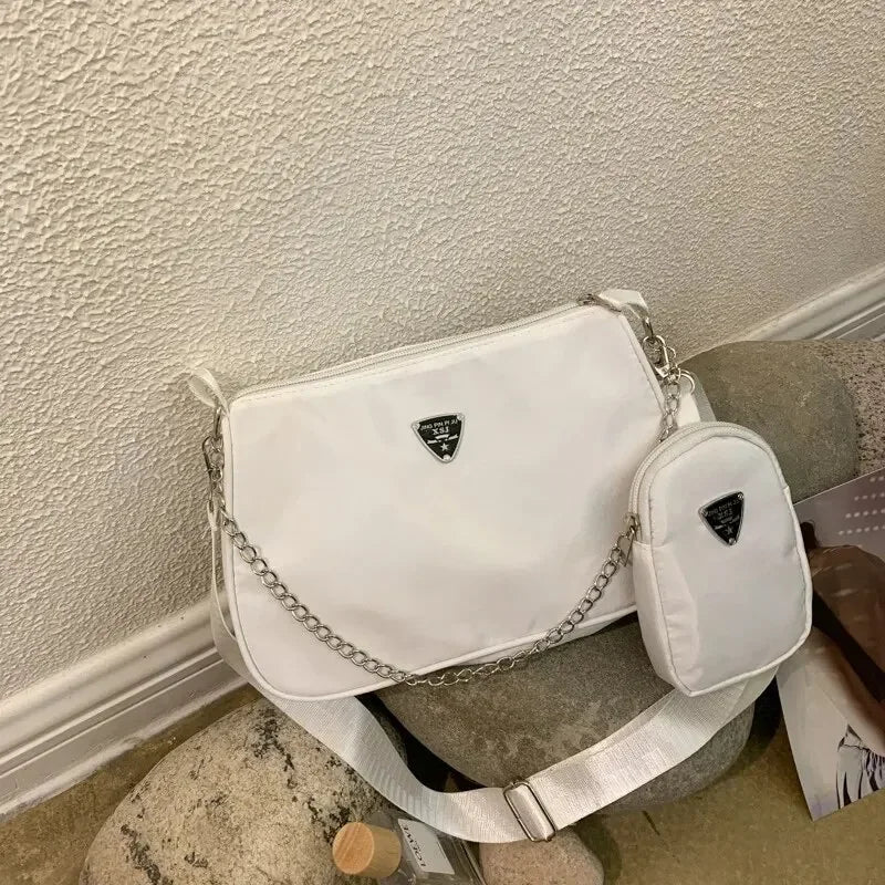 Bolsa Air Bag Shoulder com Corrente Prateada