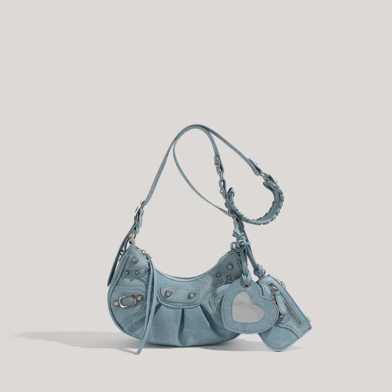 Bolsa Hobo com Rebites e Pochete Removível Estilo Retrô