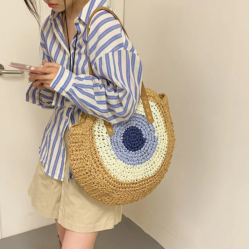 Bolsa de Palha Olho Grego Artesanal Moda Praia