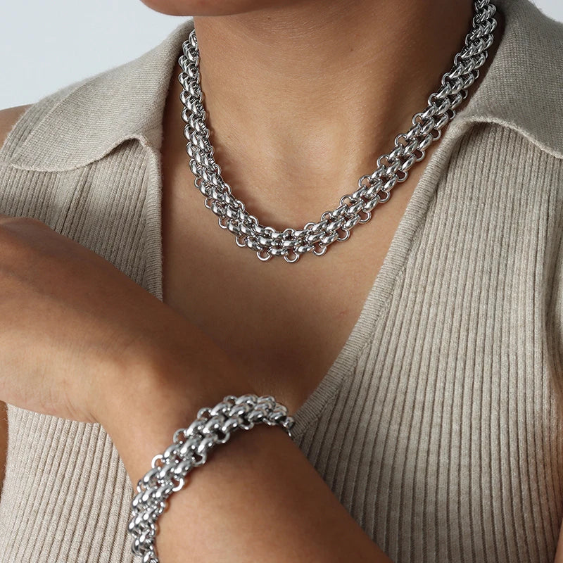 Colar e Pulseira em Aço Inoxidável