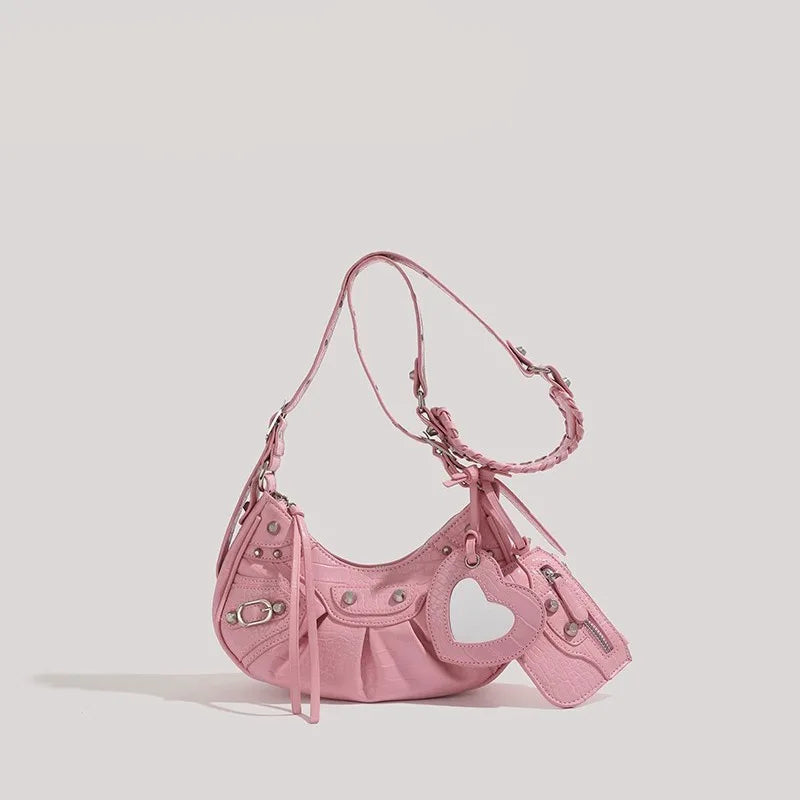 Bolsa Hobo com Rebites e Pochete Removível Estilo Retrô