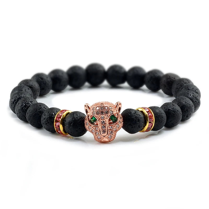 Pulseira de Pedra Vulcânica e Pantera
