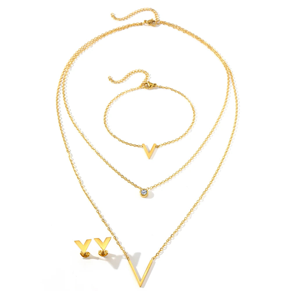 Conjunto de Joias Femininas de Aço Inoxidável com Cruz Cristã